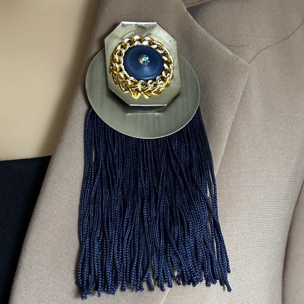 Handmade Mixed Metal Geometric Tassel Brooch – Avant Garde Statement Pin - Picture 4 of 12